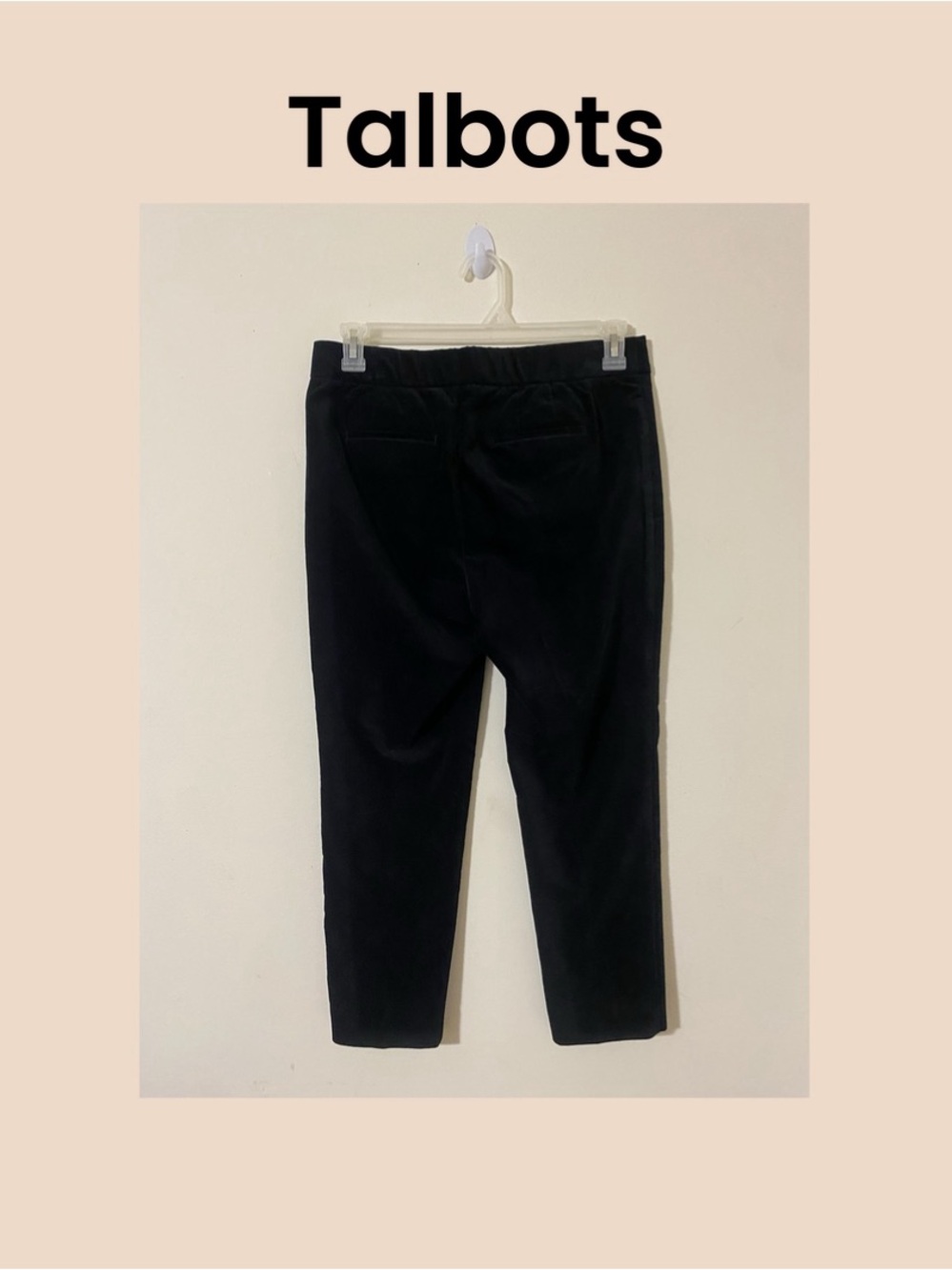 Talbots Classic Side Zip Black Velveteen Cropped Pants Size 12